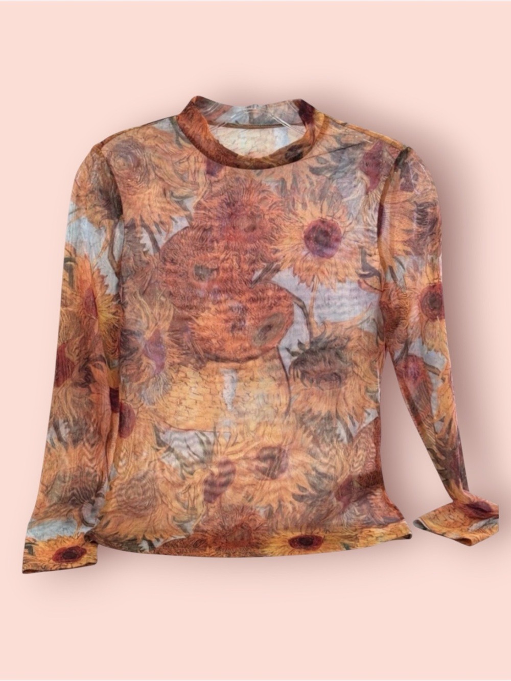 SHEIN Sheer Sunflower Floral Mesh Top Size XL